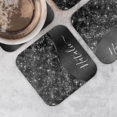 Metallischer Schwarzer Glitzer Personalisiert Rechteckiger Pappuntersetzer