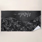 Metallischer Schwarzer Glitzer Personalisiert Strandtuch (Vorderseite)