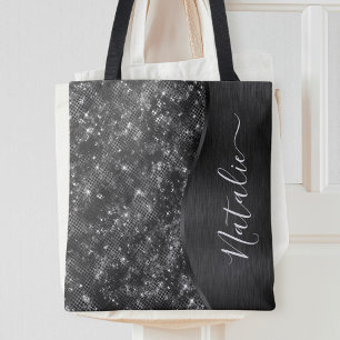Metallischer Schwarzer Glitzer Personalisiert Tasche