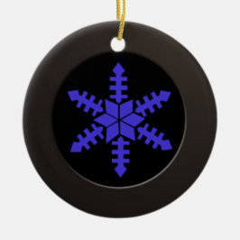 Metallischer Schwarzer Kreis und Blaue Schneeflock Keramikornament