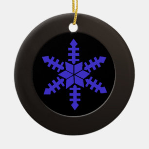 Metallischer Schwarzer Kreis und Blaue Schneeflock Keramikornament
