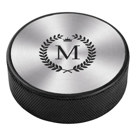 Metallischer schwarzer Laurel-Wreath aus Edelstahl Eishockey Puck (3/4)
