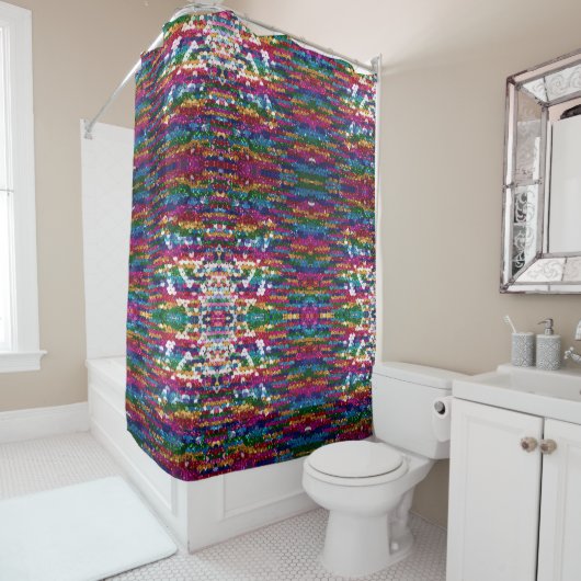 Metallischer Sequins Glitzer Abstrakt Pixel Muster Duschvorhang (Beispiel)