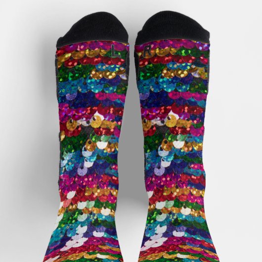 Metallischer Sequins Glitzer Abstrakt Pixel Muster Socken (Oben)