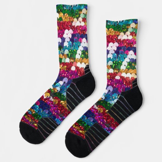 Metallischer Sequins Glitzer Abstrakt Pixel Muster Socken (Links)