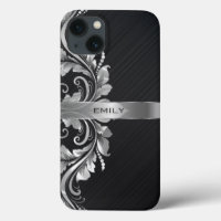 Metallischer Silber floraler Swirl Schwarzer Hinte