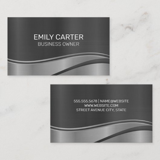 Metallischer Silbergrauer Hintergrund Visitenkarte (Vorne/Hinten)
