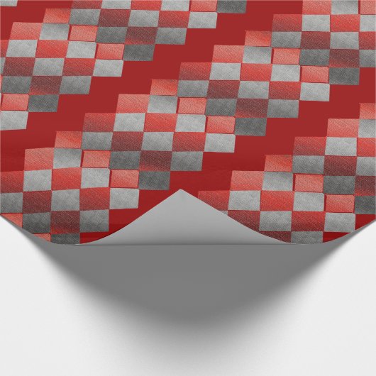 Metallischer silbernes Grau-roter Diamant elegant Geschenkpapier (Ecke)