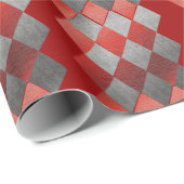 Metallischer silbernes Grau-roter Diamant elegant Geschenkpapier (Rolleneckpunkt)