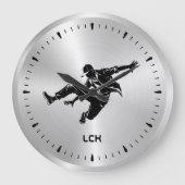 Metallischer Silver Black Silhouette Hip Hop Dance Große Wanduhr (Vorderseite)