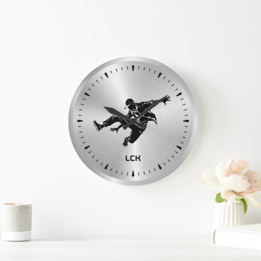 Metallischer Silver Black Silhouette Hip Hop Dance Große Wanduhr (Zuhause)