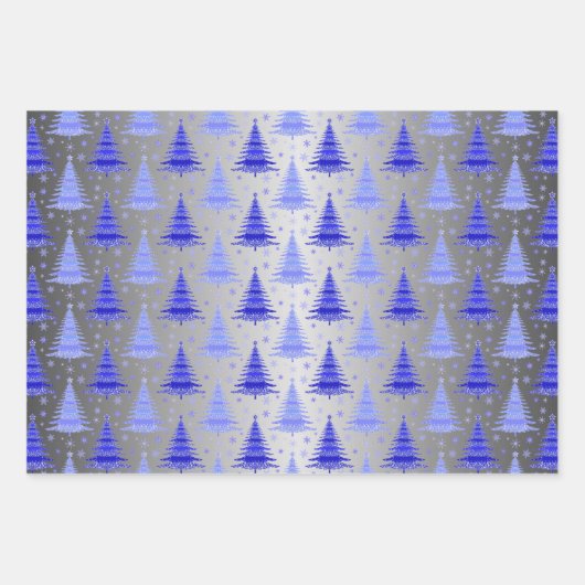 Metallischer Silver Christmas Trees Pattern Glitze Geschenkpapier Set (Vorderseite 3)
