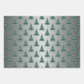 Metallischer Silver Christmas Trees Pattern Glitze Geschenkpapier Set (Vorderseite 2)