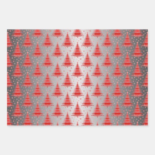 Metallischer Silver Christmas Trees Pattern Glitze Geschenkpapier Set (Vorderseite)