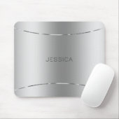 Metallischer Silver Look Hintergrund monogramiert Mousepad (Mit Mouse)