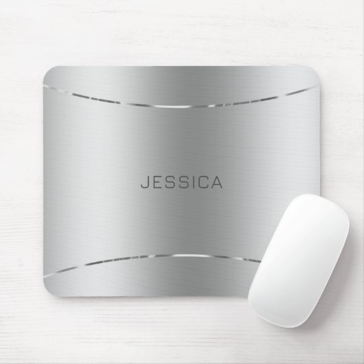 Metallischer Silver Look Hintergrund monogramiert Mousepad (Mit Mouse)