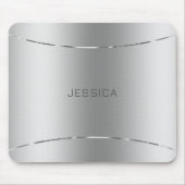 Metallischer Silver Look Hintergrund monogramiert Mousepad (Vorne)