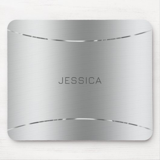 Metallischer Silver Look Hintergrund monogramiert Mousepad (Vorne)