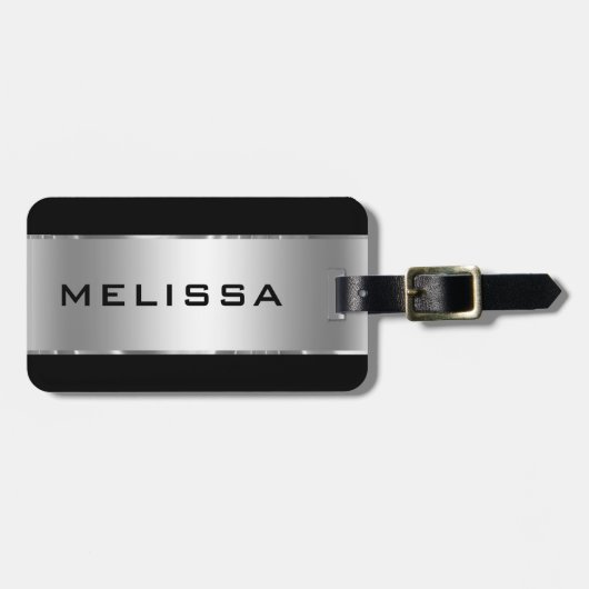 Metallischer Silver Look und Schwarz Gepäckanhänger (Vorderseite horizontal)