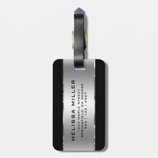 Metallischer Silver Look und Schwarz Gepäckanhänger (Rückseite vertikal)