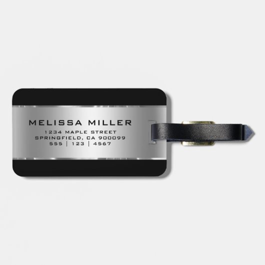 Metallischer Silver Look und Schwarz Gepäckanhänger (Rückseite horizontal)