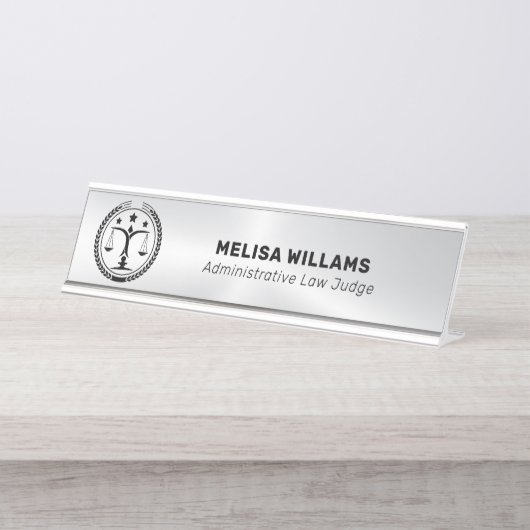 Metallischer Silver Look und Schwarz Schreibtischnamensplakette (Vorderseite )