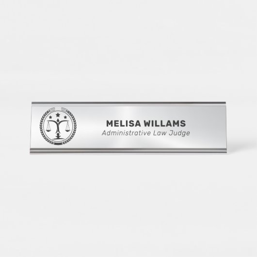 Metallischer Silver Look und Schwarz Schreibtischnamensplakette (Vorderseite )