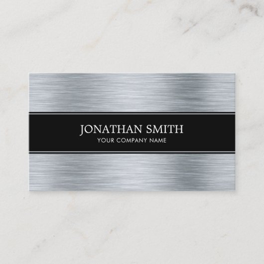 Metallischer Stainless Steel Moderner Black QR Cod Visitenkarte (Vorderseite)