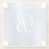 Metallischer Staubblau Lockiger Monogramm Glasuntersetzer (Rückseite)