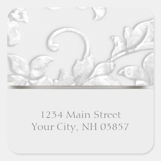 Metallischer verschraubter Look Damask in Off Whit Quadratischer Aufkleber (Vorderseite)