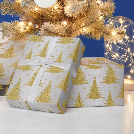 Metallischer Weihnachtsbaum Gold Silberne Muster L Geschenkpapier (Feiertage)