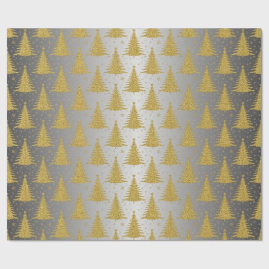 Metallischer Weihnachtsbaum Gold Silberne Muster L Geschenkpapier (Flach)