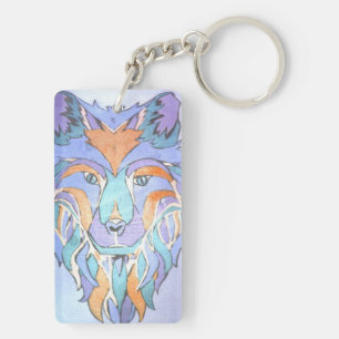 Metallischer Wolf im blauen Schlüsselanhänger