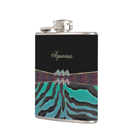 Metallischer Zebra-Tierkreis-Zeichen-Wassermann Flachmann (Links)