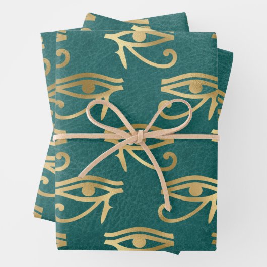 Metallisches Ägyptisches Auge auf Grün Geschenkpapier Set (Beispiel)