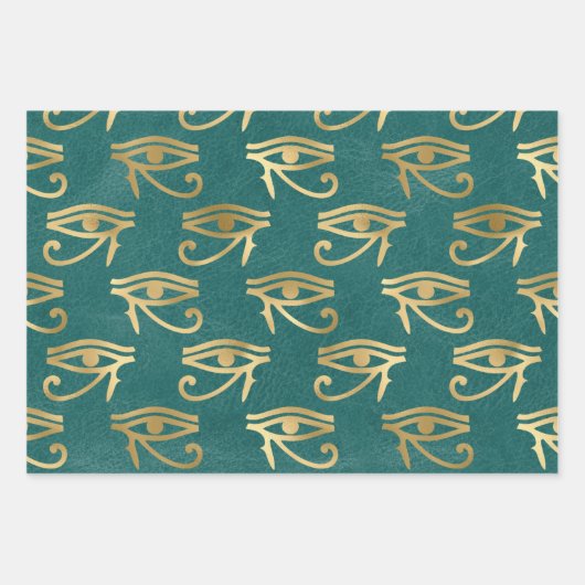 Metallisches Ägyptisches Auge auf Grün Geschenkpapier Set (Vorderseite)