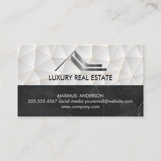 Metallisches Anwesen-Logo | Geometrisch | Marmor Visitenkarte (Vorderseite)