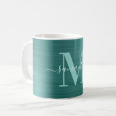 Metallisches Aqua-Aquamarin-Signature-Monogramm Kaffeetasse (Vorderseite Links)