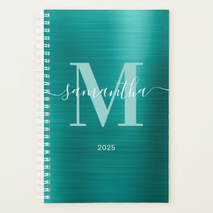 Metallisches Aqua-Aquamarin-Signature-Monogramm Planer