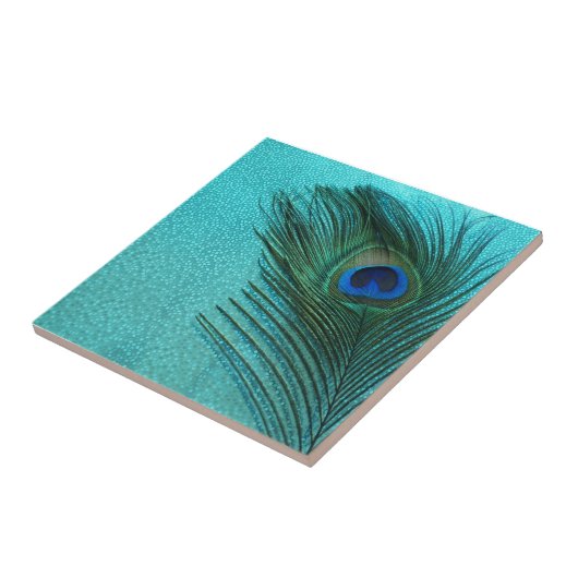 Metallisches Aqua-blaue Pfau-Feder Fliese (Seite)