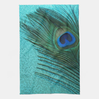 Metallisches Aqua-blaue Pfau-Feder Geschirrtuch