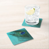 Metallisches Aqua-blaue Pfau-Feder Rechteckiger Pappuntersetzer (Vor Ort)