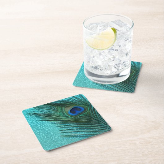 Metallisches Aqua-blaue Pfau-Feder Rechteckiger Pappuntersetzer (Vor Ort)