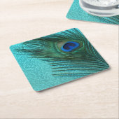 Metallisches Aqua-blaue Pfau-Feder Rechteckiger Pappuntersetzer (angewinkelt)