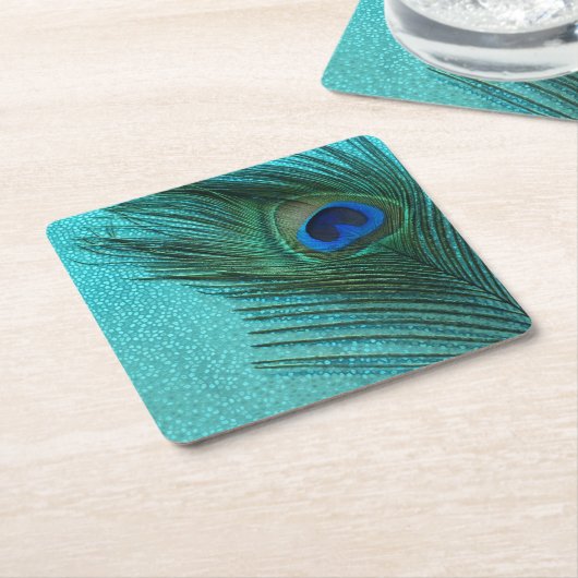 Metallisches Aqua-blaue Pfau-Feder Rechteckiger Pappuntersetzer (angewinkelt)