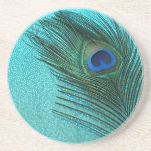 Metallisches Aqua-blaue Pfau-Feder Sandstein Untersetzer