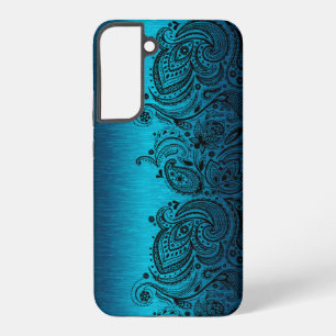 Metallisches Aquablau mit schwarzer Paisley-Spitze Samsung Galaxy Hülle