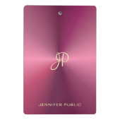 Metallisches Aussehen rosa Vorlage Modernes Monogr Mini Klemmbrett (Rückseite)