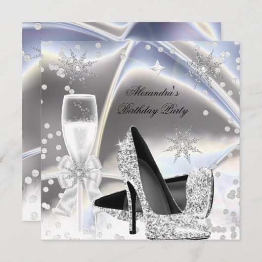 Metallisches Aussehen Silver Champagne High Heels  Einladung (Vorne/Hinten)