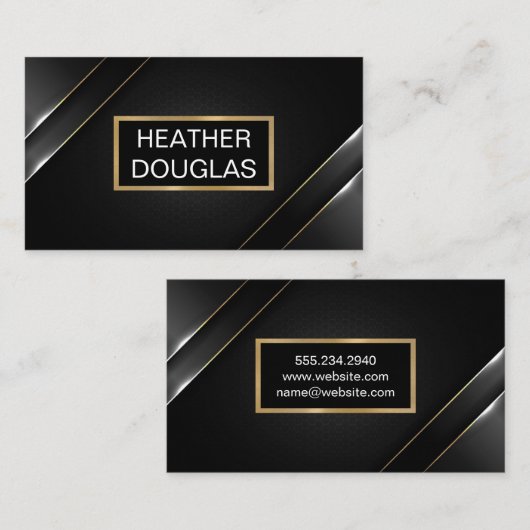 Metallisches Banner | Schwarzer Hintergrund Visitenkarte (Vorne/Hinten)
